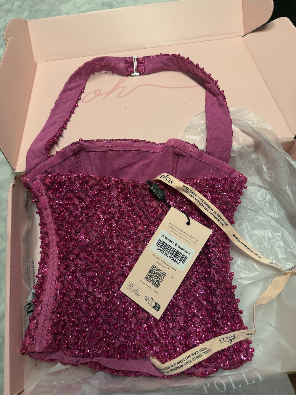 Oh Polly Beaded Magenta Halter Camisole - Picture 5 of 5